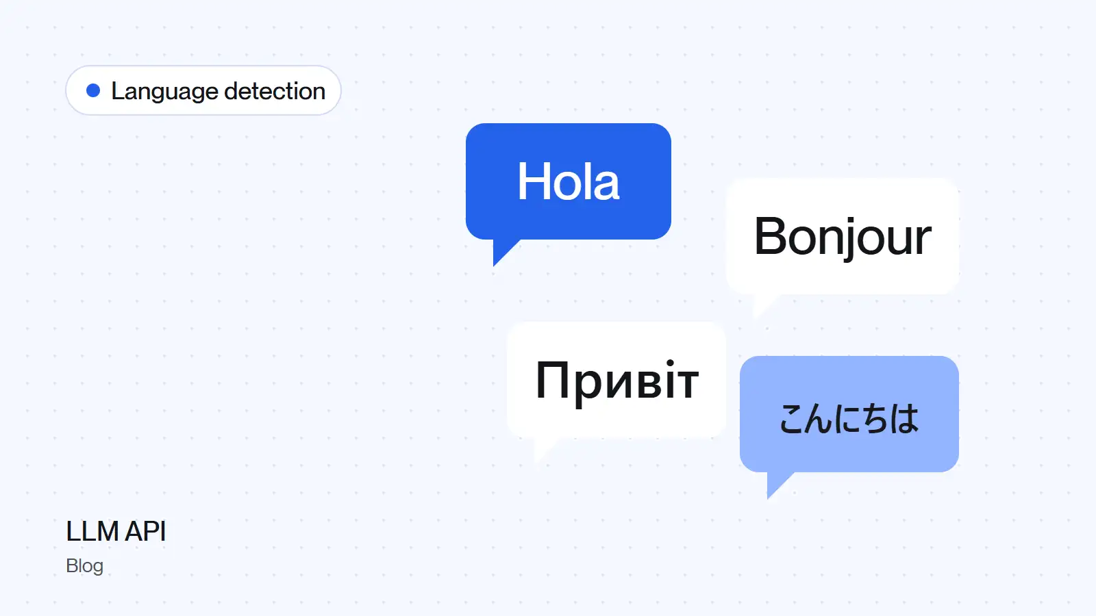 Speech bubbles saying hello in Spanish, French, Ukrainian and Japanese